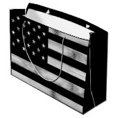 USA flagge Rustic Wood Schwarz-weiß Patriotic Amer Große Geschenktüte (Rückseite Schrägansicht)