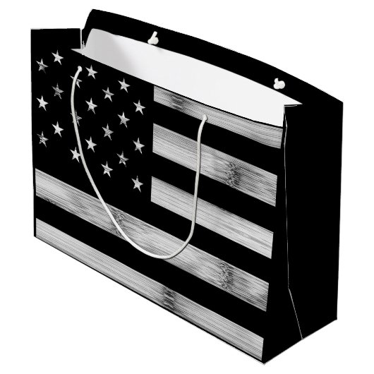 USA flagge Rustic Wood Schwarz-weiß Patriotic Amer Große Geschenktüte (Rückseite Schrägansicht)