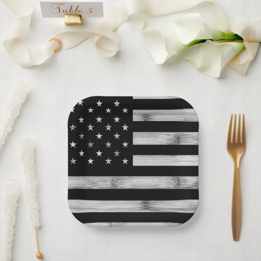 USA flagge Rustic Wood Schwarz-weiß Patriotic Amer Pappteller (Hochzeit)