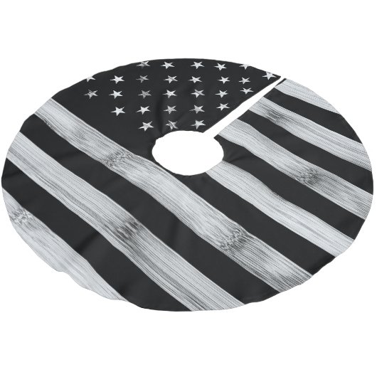 USA flagge Rustic Wood Schwarz-weiß Patriotic Amer Polyester Weihnachtsbaumdecke (Schrägansicht)