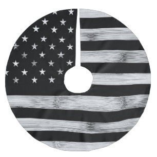 USA flagge Rustic Wood Schwarz-weiß Patriotic Amer Polyester Weihnachtsbaumdecke