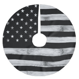 USA flagge Rustic Wood Schwarz-weiß Patriotic Amer Polyester Weihnachtsbaumdecke