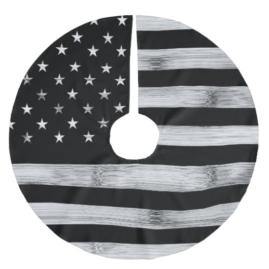 USA flagge Rustic Wood Schwarz-weiß Patriotic Amer Polyester Weihnachtsbaumdecke (Vorderseite)