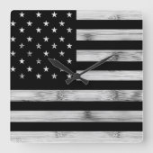 USA flagge Rustic Wood Schwarz-weiß Patriotic Amer Quadratische Wanduhr (Vorderseite)