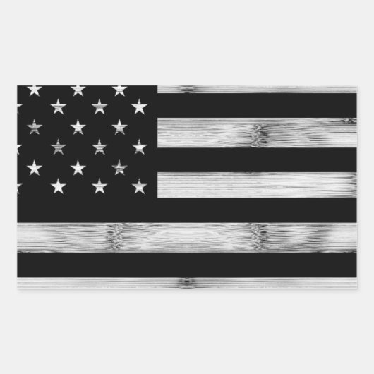 USA flagge Rustic Wood Schwarz-weiß Patriotic Amer Rechteckiger Aufkleber (Vorderseite)