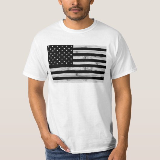 USA flagge Rustic Wood Schwarz-weiß Patriotic Amer T-Shirt (Vorderseite)