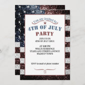 USA Flagge rustikal rot-blau Glitzern 4. Juli Einladung (Vorne/Hinten)