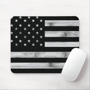 USA-Flagge Rustikales Holz Schwarz Weiß Patriotisc Mousepad