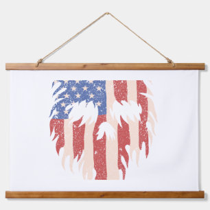 USA-Flagge Schädel Bart Abgenutztes Patriotische Wandteppich Mit Holzrahmen