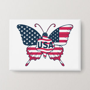 USA-Flagge Schmetterling Patriotisches Amerikanisc Button