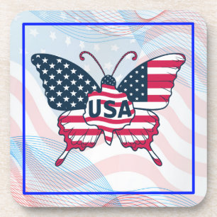 USA-Flagge Schmetterling Patriotisches Amerikanisc Getränkeuntersetzer