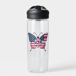 USA-Flagge Schmetterling Patriotisches Amerikanisc Trinkflasche