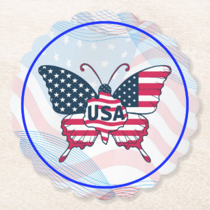 USA-Flagge Schmetterling Patriotisches Amerikanisc Untersetzer