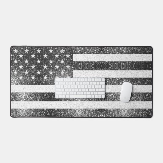 USA flagge Schwarz-weiße silberne Glitzern Amerika Schreibtischunterlage (Tastatur & Maus)