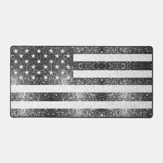 USA flagge Schwarz-weiße silberne Glitzern Amerika Schreibtischunterlage (Vorderseite)