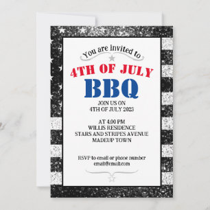 USA-Flagge Schwarze Weiße Blinken 4. Juli BBQ-Part Einladung