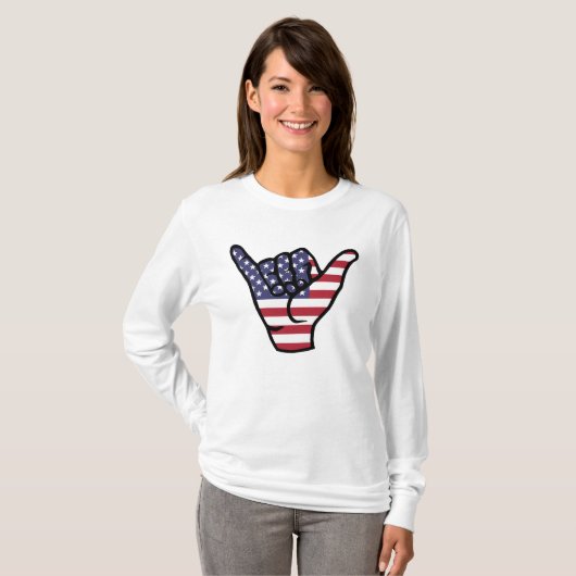 USA-Flagge Shaka-Zeichen T-Shirt (Vorne ganz)
