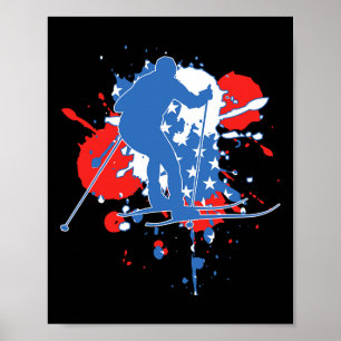 USA-Flagge Skifahrer - Amerikanischer Skilanglauf Poster