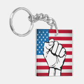 USA-Flagge| Steigende Faust Schlüsselanhänger (Vorderseite links)