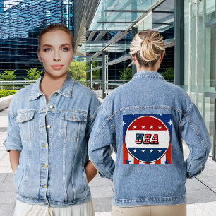 USA-Flagge Sterne Kreis Rot Weiß Blau Damen Jeansjacke