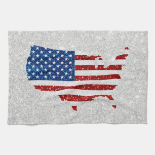 USA-Flagge Sterne & Streifen 4. Juli Glitter Geschirrtuch