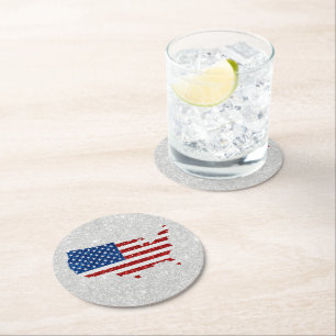 USA-Flagge Sterne & Streifen 4. Juli Glitter Runder Pappuntersetzer