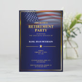 USA-Flagge | transparent | Goldrahmen | Luxury Blu Einladung (Stehend Vorderseite)