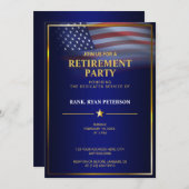 USA-Flagge | transparent | Goldrahmen | Luxury Blu Einladung (Vorne/Hinten)