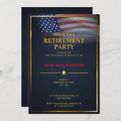 USA-Flagge | transparent | Goldrahmen | Luxury Blu Einladung (Vorne/Hinten)