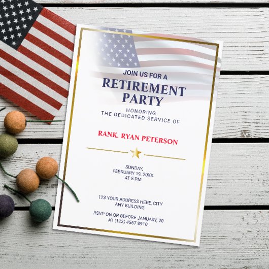 USA-Flagge | transparent | Goldrahmen | Luxus Whit Einladung