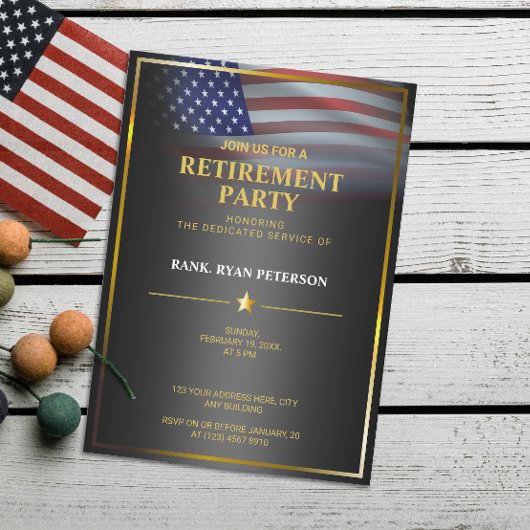 USA-Flagge | transparent | Goldrahmen | Luxusschwa Einladung