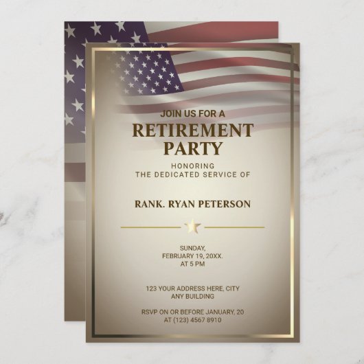 USA-Flagge | transparent | Goldrahmen | VINTAG Einladung (Vorne/Hinten)
