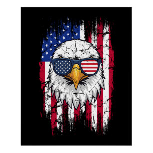 USA-Flagge und Amerikanischer Weißkopfseeadler Gru Poster