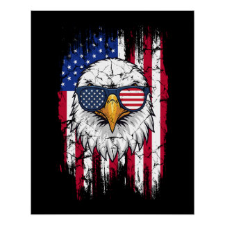 USA-Flagge und Amerikanischer Weißkopfseeadler Gru Poster