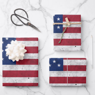 USA-Flagge Vintag Rot-Blau Amerika patriotisch Geschenkpapier Set