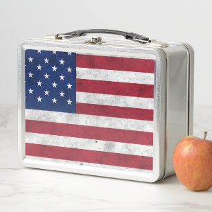 USA-Flagge Vintag Rot-Blau Amerika patriotisch Metall Brotdose