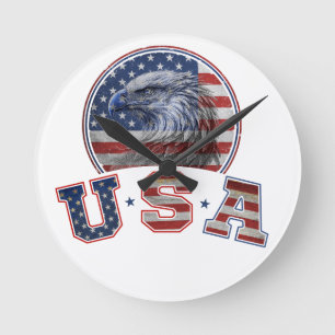 USA-Flagge Vintage Amerikanischer Adler Amerikanis Runde Wanduhr