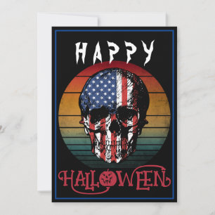 USA-FLAGGE VINTAGE-TOTENKOPF FROHES HALLOWEEN EVEN EINLADUNG