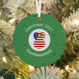 USA-Flagge Weihnachten Rote Haare Engel Name Jahr Ornament Aus Metall