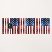 USA-Flaggen-blaue Glitzern Glitzer-Muster Monogram Yogamatte (Vorderseite (Horizontal))