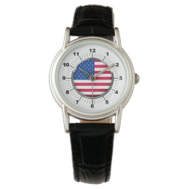 USA-Flaggen-Klassiker Schwarzer Leder-Strap-Watch Armbanduhr