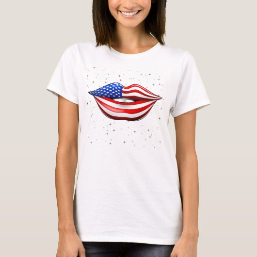 USA-Flaggen-Lippenstift auf lächelndem LippenT - T-Shirt (Vorderseite)