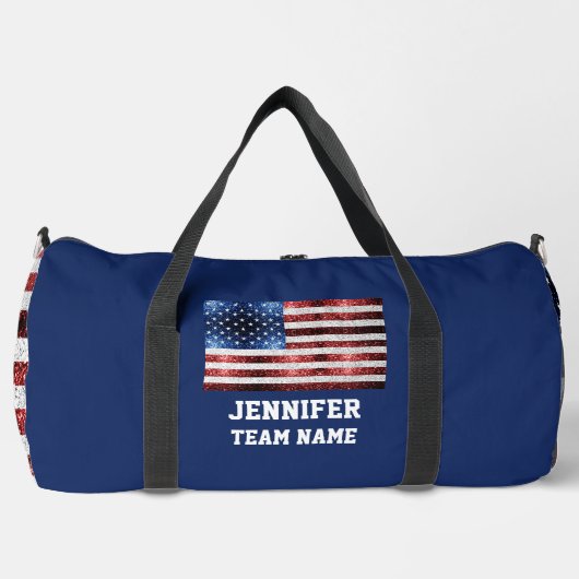USA Flaggen Rot-Blau-Glitzern Benutzerdefinierter  Duffle Bag (Vorderseite)