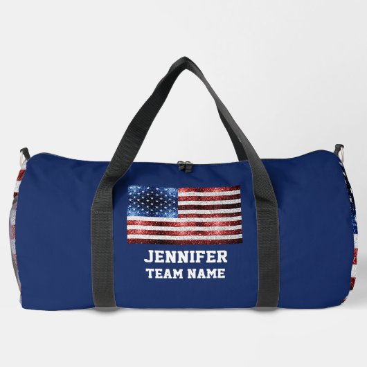 USA Flaggen Rot-Blau-Glitzern Benutzerdefinierter  Duffle Bag (Rückseite)