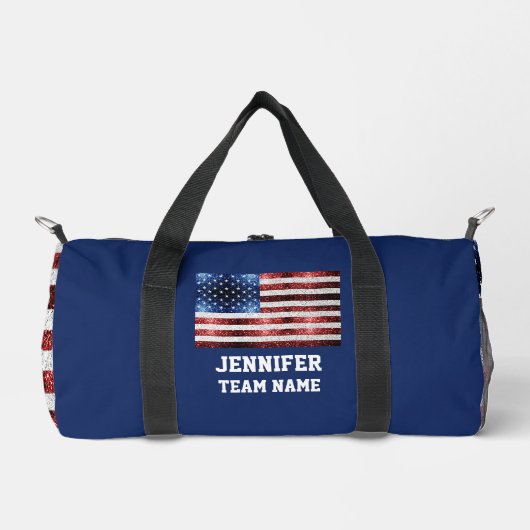 USA Flaggen Rot-Blau-Glitzern Benutzerdefinierter  Duffle Bag (Vorderseite)