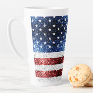 USA Flaggen Rot-Blau-Glitzern Glitzer Latte Milchtasse