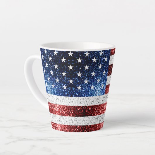 USA Flaggen Rot-Blau-Glitzern Glitzer Latte Milchtasse (Linke Ecke)
