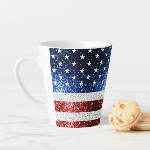 USA Flaggen Rot-Blau-Glitzern Glitzer Latte Milchtasse