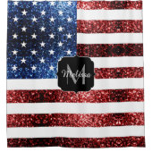 USA Flaggen Rot-Blau-Glitzern Glitzer USA Monogram Duschvorhang (Vorderseite)