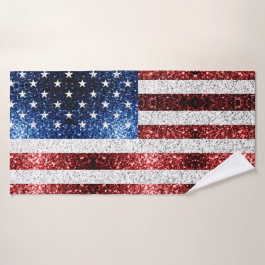 USA Flaggen Rot-Blau-Glitzern Glitzern Badhandtuch Set (Badehandtuch)